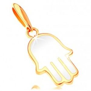 Šperky eshop - Zlatý prívesok 585 - ruka Fatimy pokrytá glazúrou bielej farby GG121.06