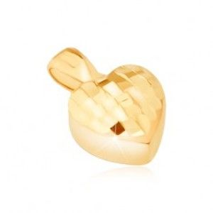 Šperky eshop - Zlatý prívesok 585 - trojrozmerné symetrické srdce, drobné lesklé plôšky GG13.37