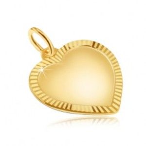 Šperky eshop - Zlatý prívesok 585 - veľké pravidelné matné srdce, ligotavá ryhovaná obruba GG29.17