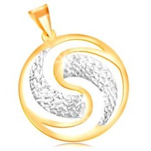 Šperky eshop - Zlatý prívesok 585 - veľký kruh so slzičkami z bieleho zlata, drobné zárezy GG212.05
