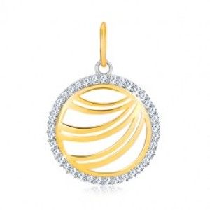 Šperky eshop - Zlatý prívesok 585 - zdvojené línie v zirkónovom prstenci z bieleho zlata GG35.25