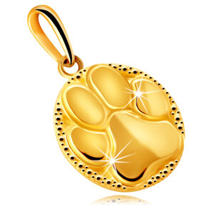 Zlatý prívesok z 14K zlata - zrkadlovolesklá okrúhla známka, motív zvieracej labky