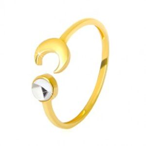 Šperky eshop - Zlatý prsteň 375 - lesklý polmesiac, číry zirkón v tvare kabošonu GG230.36/40 - Veľkosť: 54 mm
