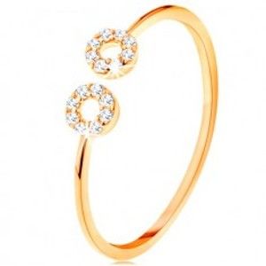Šperky eshop - Zlatý prsteň 375 s úzkymi oddelenými ramenami, malé zirkónové obruče GG120.22 - Veľkosť: 54 mm