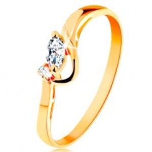Šperky eshop - Zlatý prsteň 585 - číre brúsené zrnko a okrúhly zirkónik, lesklý oblúk GG155.27/33 - Veľkosť: 65 mm