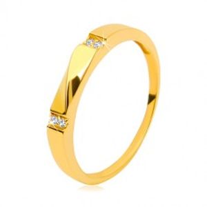 Šperky eshop - Zlatý prsteň 585 - číre zirkóny, lesklá vlnka, hladké ramená, 3 mm GG230.01/09 - Veľkosť: 58 mm
