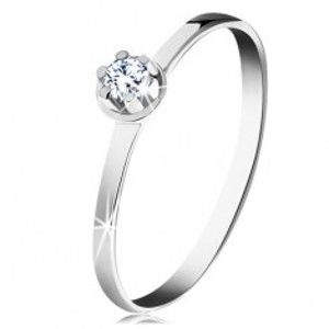 Šperky eshop - Zlatý prsteň 585 - číry diamant vo vyvýšenom okrúhlom kotlíku, biele zlato BT153.55/59/503.10/12 - Veľkosť: 61 mm