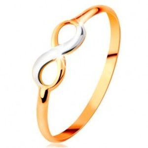 Šperky eshop - Zlatý prsteň 585 - dvojfarebný lesklý symbol nekonečna, úzke hladké ramená GG160.19/160.31/35 - Veľkosť: 55 mm