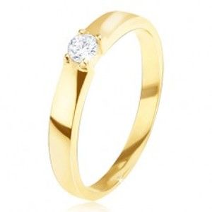 Šperky eshop - Zlatý prsteň 585 - lesklý, hladký, okrúhly číry zirkón v kotlíku GG11.51 - Veľkosť: 52 mm