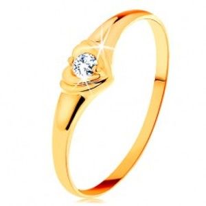 Šperky eshop - Zlatý prsteň 585 - ligotavé srdiečko so vsadeným okrúhlym zirkónom GG157.32/38 - Veľkosť: 50 mm
