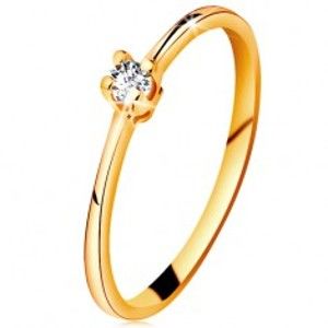 Šperky eshop - Zlatý prsteň 585 - ligotavý číry briliant v štvorcípom kotlíku, zúžené ramená BT181.83/89 - Veľkosť: 50 mm