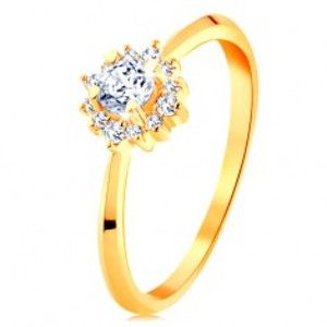 Šperky eshop - Zlatý prsteň 585 - ligotavý kvietok z čírych zirkónov, tenké lesklé ramená GG129.09/129.17/20 - Veľkosť: 54 mm