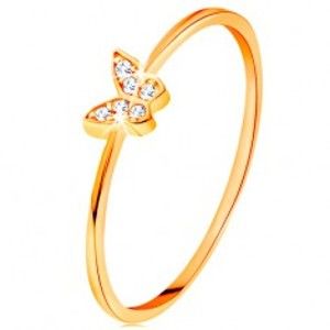 Šperky eshop - Zlatý prsteň 585 - motýlik zdobený okrúhlymi čírymi zirkónmi GG135.05/22/26 - Veľkosť: 52 mm