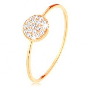 Šperky eshop - Zlatý prsteň 585 - tenké lesklé ramená, kruh vykladaný čírymi zirkónmi GG125.09/125.12/125.15 - Veľkosť: 57 mm