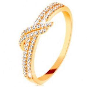 Šperky eshop - Zlatý prsteň 585 - trblietavé línie čírych zirkónikov, dvojitá vlnka GG130.06/38/42 - Veľkosť: 56 mm