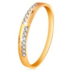 Šperky eshop - Zlatý prsteň 585 - úzke línie z čírych ligotavých zirkónikov, vysoký lesk GG193.36/41 - Veľkosť: 54 mm