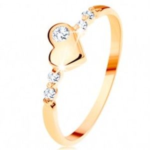 Šperky eshop - Zlatý prsteň 585 - vypuklé nepravidelné srdiečko, ligotavé číre zirkóny GG110.04/10 - Veľkosť: 52 mm