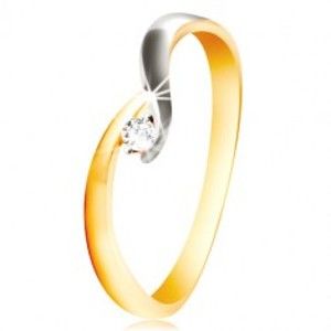 Šperky eshop - Zlatý prsteň 585 - zahnuté dvojfarebné ramená, trblietavý číry zirkón GG216.25/31 - Veľkosť: 52 mm