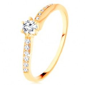 Šperky eshop - Zlatý prsteň 585 - zvlnené zirkónové ramená, vystupujúci číry zirkón GG127.07/127.25/127.31/127.33 - Veľkosť: 54 mm