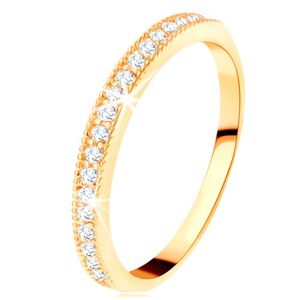 Zlatý prsteň 585 - číry zirkónový pás s vyvýšeným vrúbkovaným lemom - Veľkosť: 54 mm