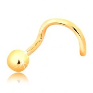 Šperky eshop - Zlatý zahnutý piercing do nosa 585 - lesklá guľôčka, 2,5 mm GG17.08