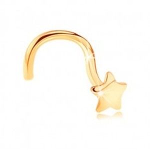 Šperky eshop - Zlatý zahnutý piercing do nosa 585 - lesklá päťcípa hviezdička GG151.03
