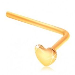 Šperky eshop - Zlatý zahnutý piercing do nosa 585 - malé ploché srdiečko GG207.02