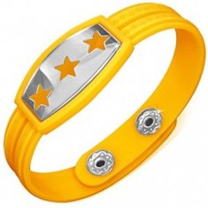 Šperky eshop - Žltý gumený náramok - hviezdy na známke, grécky kľúč Z9.4