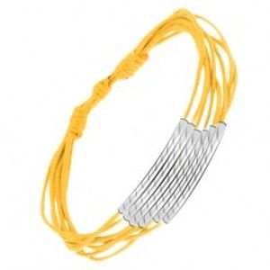 Šperky eshop - Žltý šnúrkový multináramok, valčeky s diagonálnymi ryhami S11.11