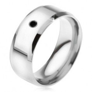 Šperky eshop - Zrkadlovolesklý prsteň z ocele 316L, čierny kamienok BB16.02 - Veľkosť: 67 mm